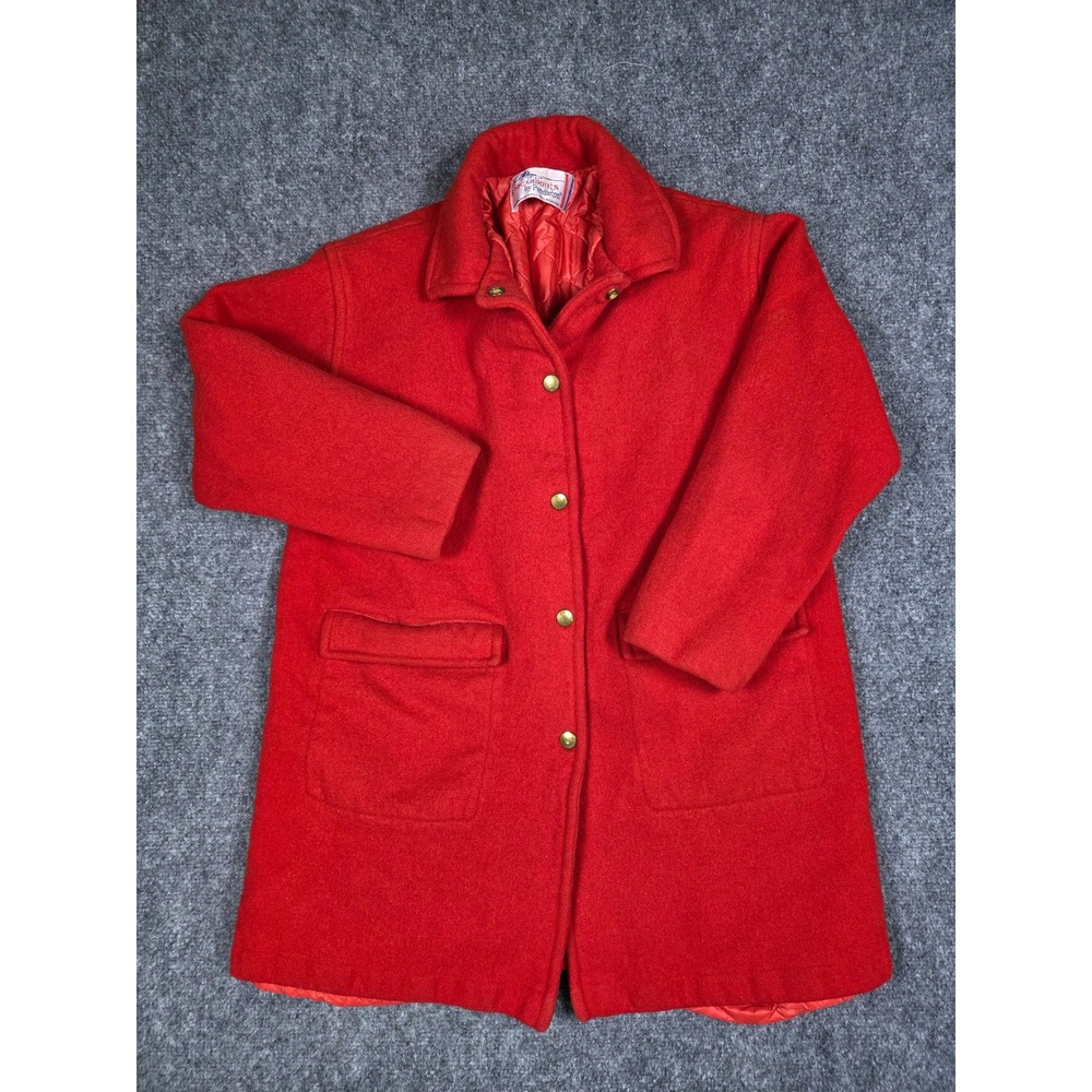 Pendleton Knockabouts Wool Coat Womens M Red Quilted Lining Vintage Button Front